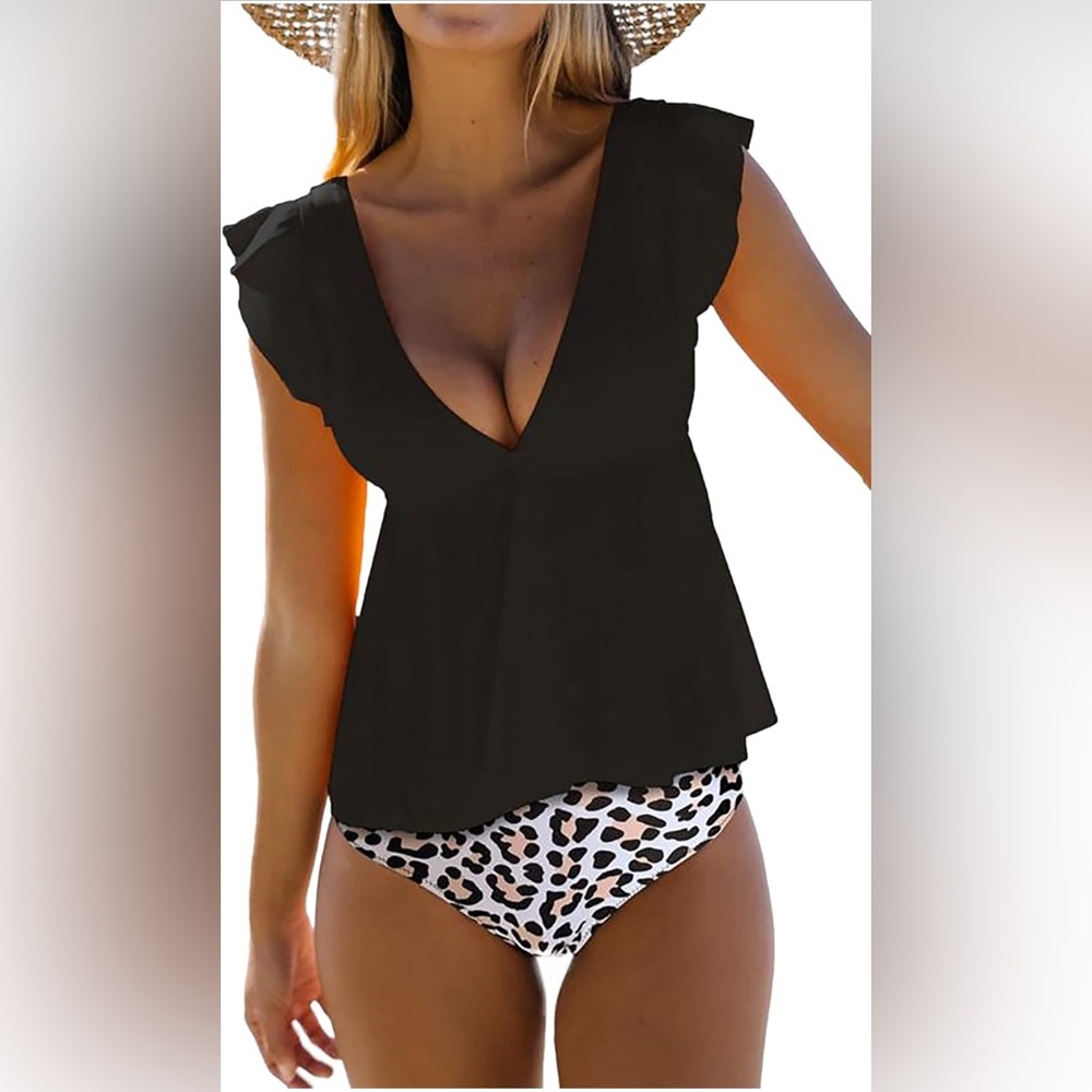 Deep v neck high waisted swim suit